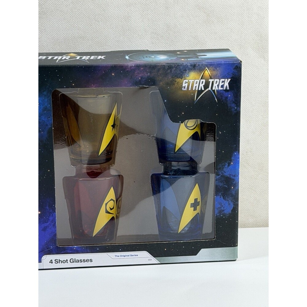Star Trek Surreal Entertainment 4 Piece Shot Glass Set Starfleet Colors New